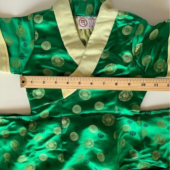 🩷 Kids, Tibetan Traditional Brocade Chupa Dress Losar - Green/Yellow. NWOT - Picture 11 of 11